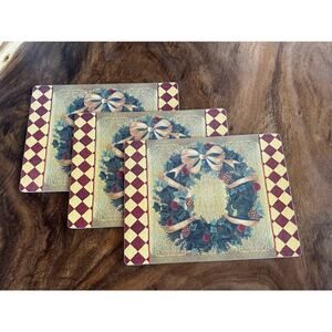 Pimpernel Vintage Wooden Serving Christmas Placemat Wreath Cork Backed